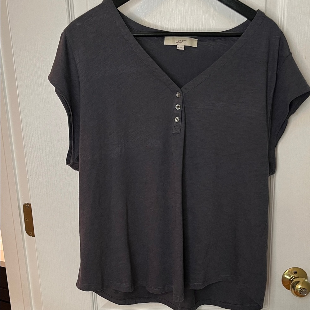 LOFT Charcoal Button-Front V-Neck shirt